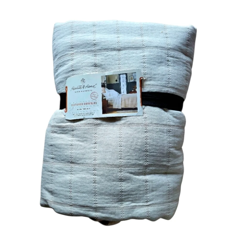Hearth and Hand with Magnolia Full Queen Textured Coverlet Cream amd Tan Plaid